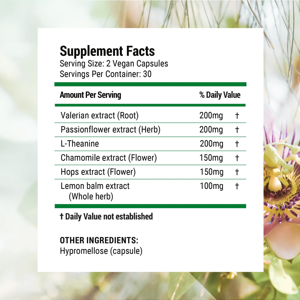 Nested Naturals Luna Melatonin-Free Sleep Supplement - Non-Habit Forming Herbal Sleep Supplement, Adult Bedtime Support, Help Sleeping w/Chamomile, Valerian, L-Theanine - 60 Vegan Capsules
