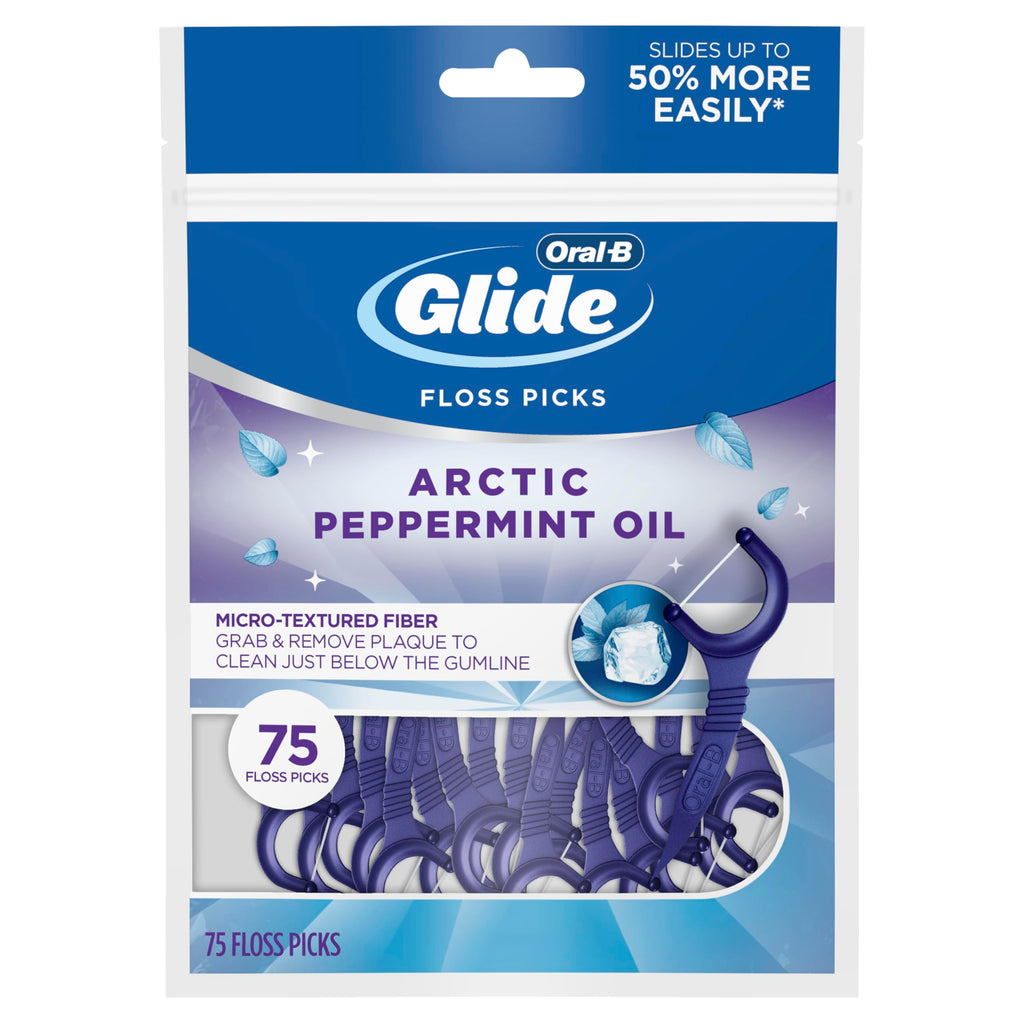 Oral-B Glide Peppermint Dental Floss Picks with Arctic Peppermint Oil Flavor, 75 Count, Pack of 3