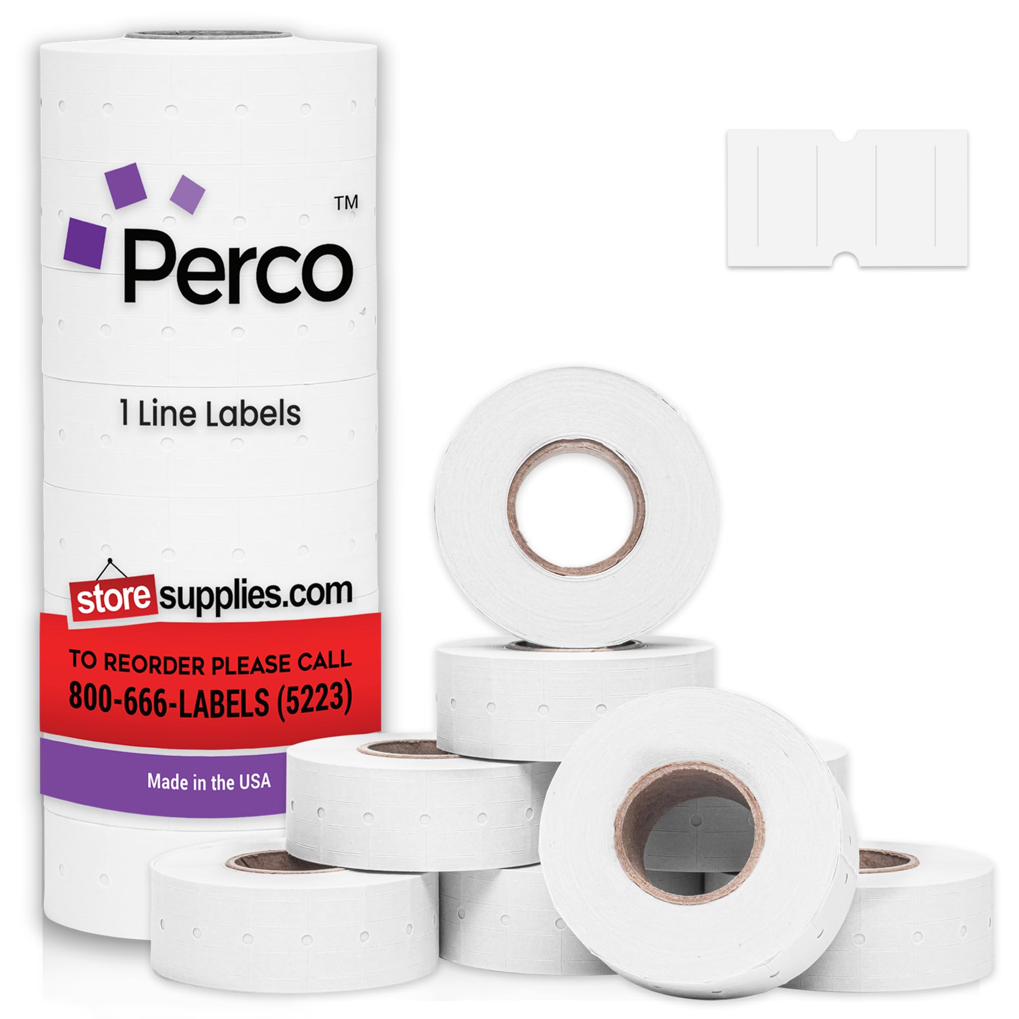 Perco 1 Line Price and Date Guns White Labels - 8 Rolls, 1 Sleeve