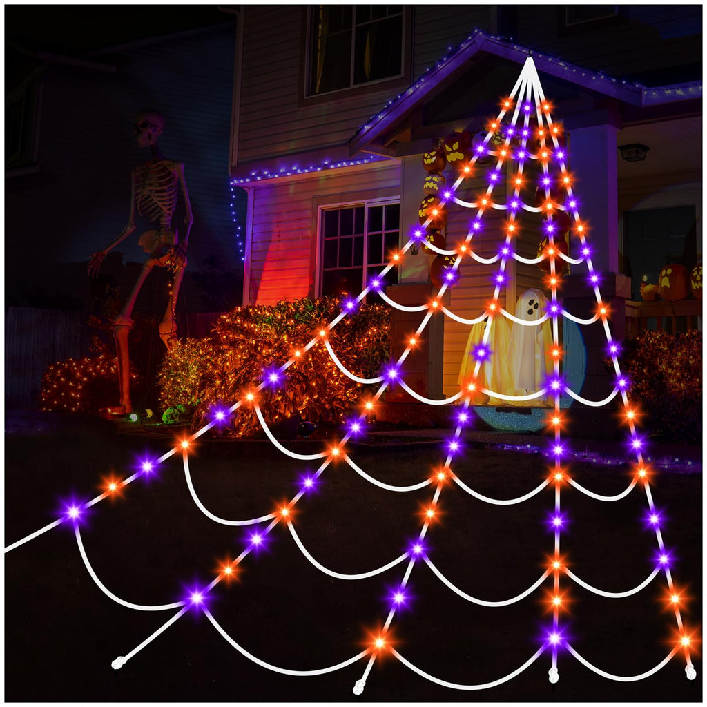 Halloween Decorations Outdoor Spider Web: 17.4Ft Light Up Spider Webs Decor