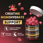 Nutravita Creatine Monohydrate Gummies for Men & Women-5g of Creatine Monohydrate per Serving - Sugar Free,Vegan, Raspberry Flavor, 120 Count