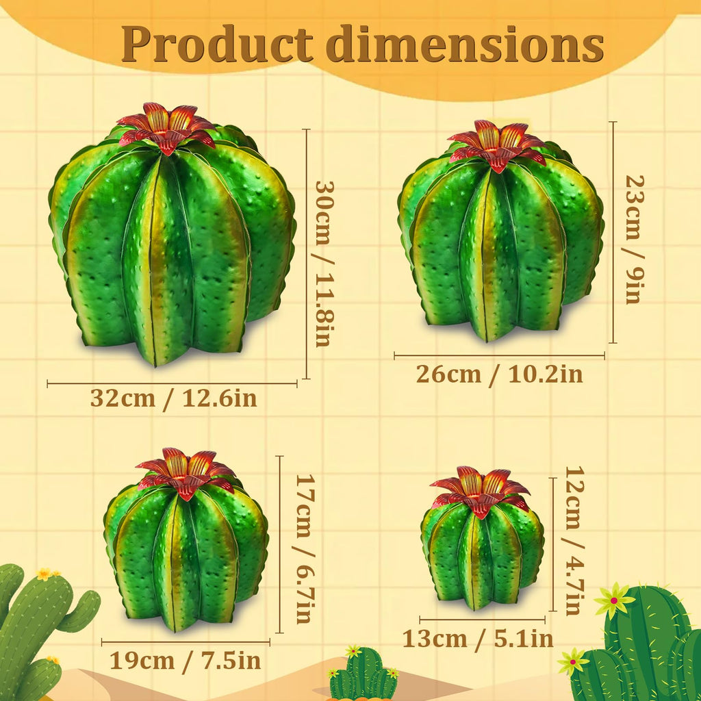 inihpocv 4-Piece Metal Barrel Cactus Yard Art Set