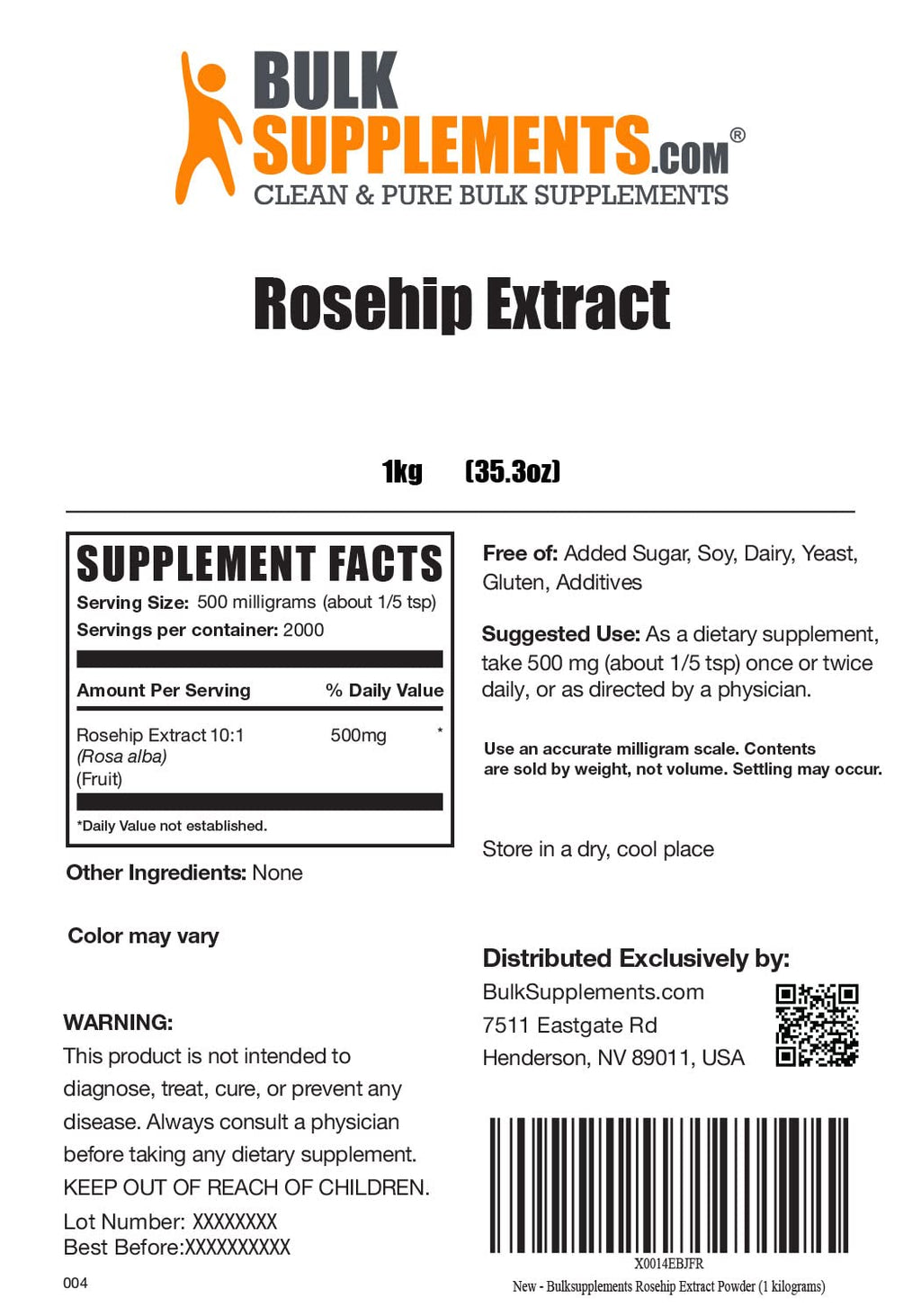 BulkSupplements.com Rosehip Extract Powder - Rose Hips Supplement, Rosehip Powder - Herbal Supplement, Antioxidants Source - Gluten Free, 500mg per Serving, 5kg (11 lbs) (Pack of 5)
