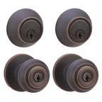 Amazon Basics Keyed Alike Exterior Knob with Key Lock and Deadbolt, Classic, Oil Rubbed Bronze, Set of 2