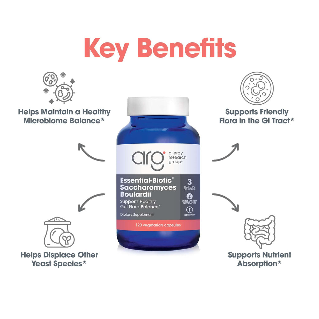 ARG Essential-Biotic Saccharomyces Boulardii - 9 Billion CFU Probiotic Yeast - Gastrointestinal Balance & Immune Function Support - Vegetarian - 40 Servings - 120 Capsules