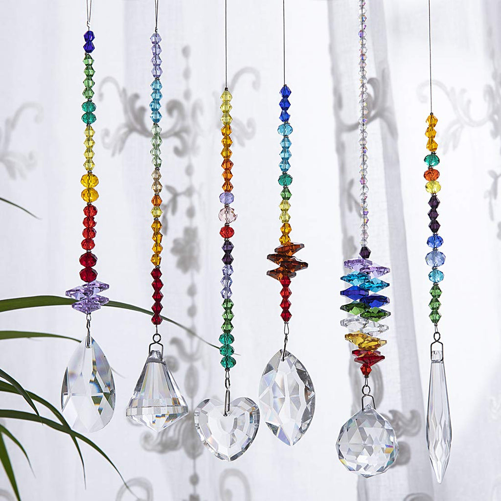 6 Pcs Colorful Crystal Prism Pendants Chandelier Window Suncatcher Decor