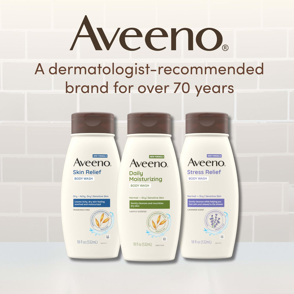 Aveeno Skin Relief Body Wash Fragrance-Free + Triple Oat Formula, Gentle Daily Cleanser for Sensitive Skin Leaves Itchy, Dry Skin Feeling Soothed & Moisturized, Body Wash Refill, 36 fl. oz