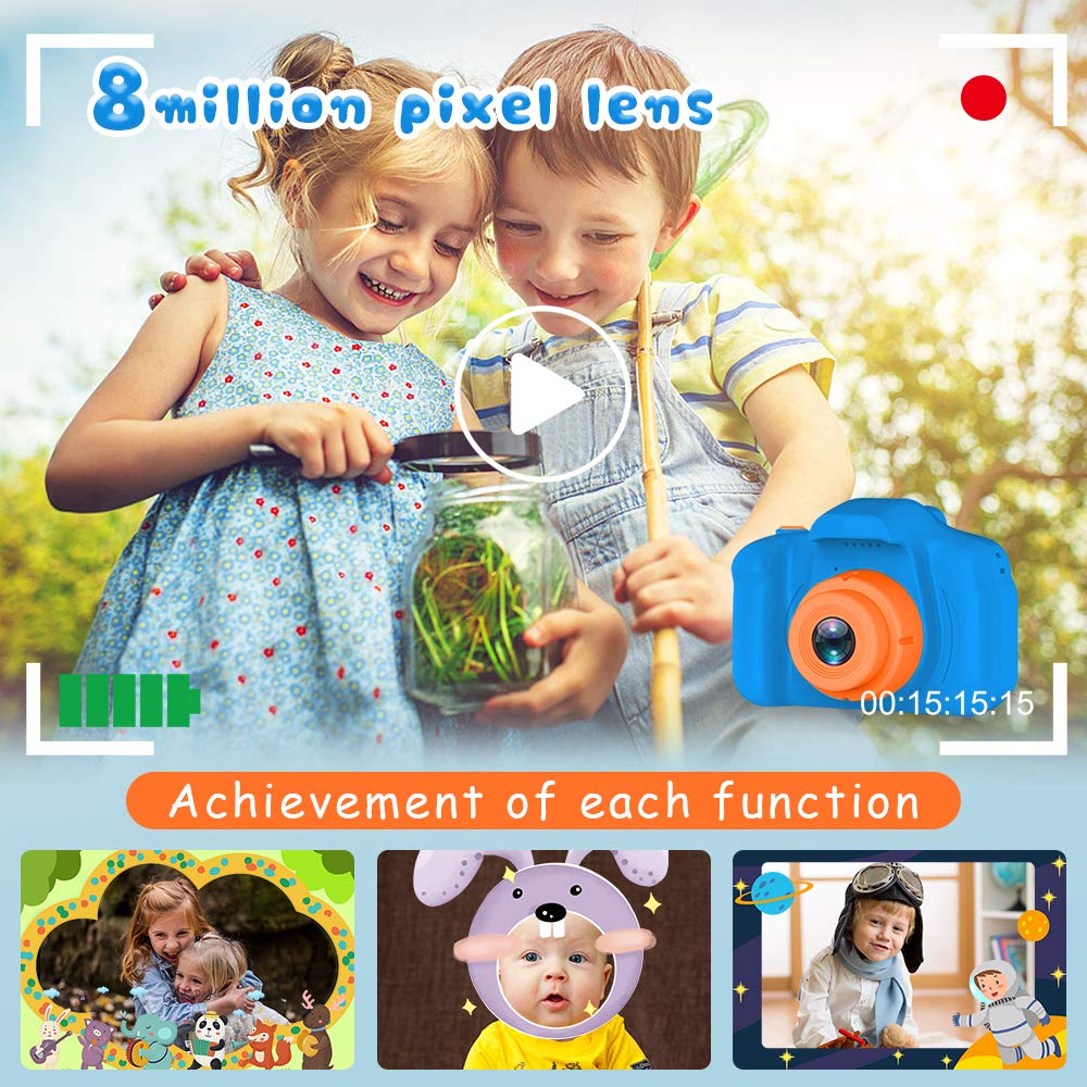 Seckton Upgraded Kids Selfie Camera, HD Digital Video Camera-Navy Blue