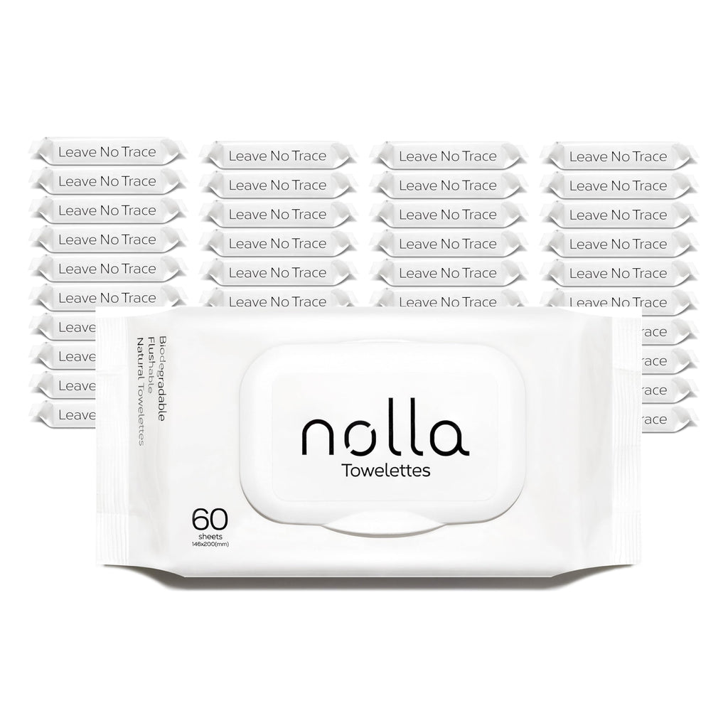 Nolla Flushable Wipes Bulk Pack - 100% Plant-Based and Biodegradable - Soft, Unscented + Soothing Aloe and Vitamin E - For Adults and Kids 2,400 Count (40 Packs of 60)