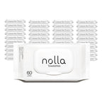 Nolla Flushable Wipes Bulk Pack - 100% Plant-Based and Biodegradable - Soft, Unscented + Soothing Aloe and Vitamin E - For Adults and Kids 2,400 Count (40 Packs of 60)