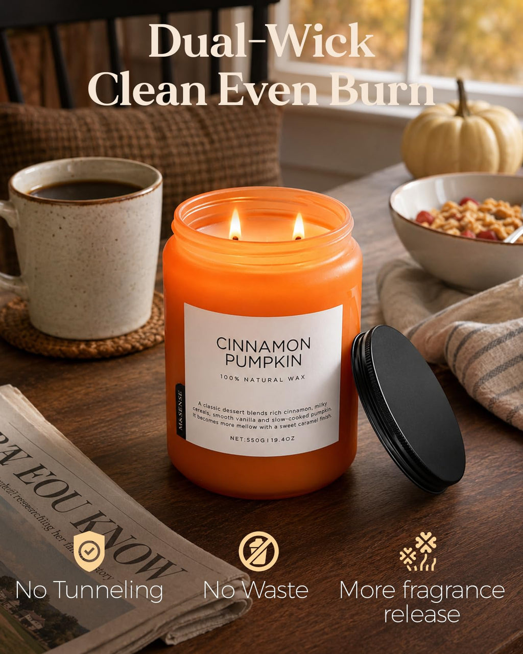 Cinnamon Pumpkin Scented Candle Fall Baking Spice Aroma for Halloween Decor