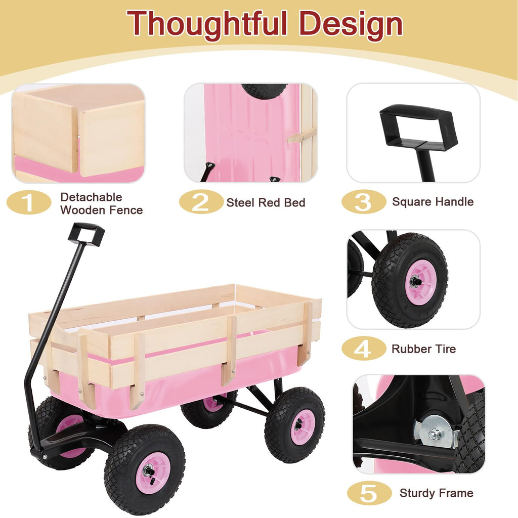 Outvita All-Terrain Cargo Wagon, 220lbs Load Utility Cart for Kids, Pink