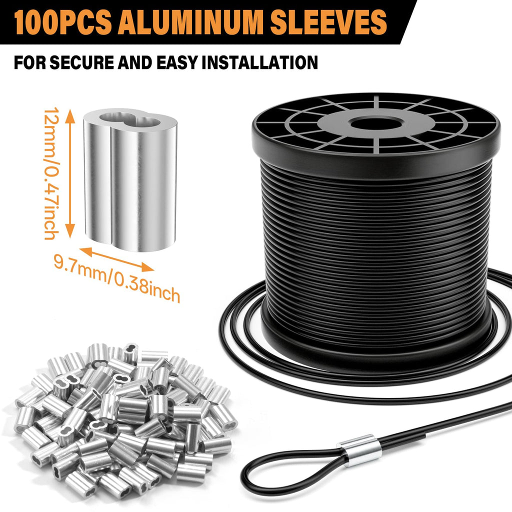 CELYND Black Vinyl Coated Cable - 304 Stainless Steel Wire Rope 1/16 Inch Overmolded to 3/32 Inch for Outdoor Hanging DIY Projects String Lights Trellis Clothesline 200ft