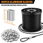 CELYND Black Vinyl Coated Cable - 304 Stainless Steel Wire Rope 1/16 Inch Overmolded to 3/32 Inch for Outdoor Hanging DIY Projects String Lights Trellis Clothesline 200ft