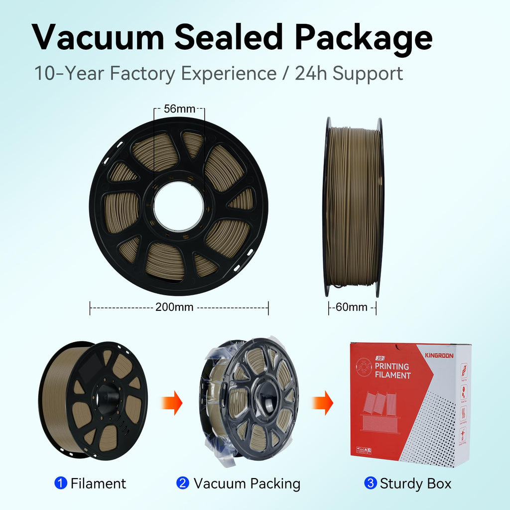 Kingroon Wood Color PLA Filament 1.75mm, 1kg Spool (2.2lbs), +/- 0.03mm Accuracy, Clog-Free 3D Printer Filament for Most FDM 3D Printers