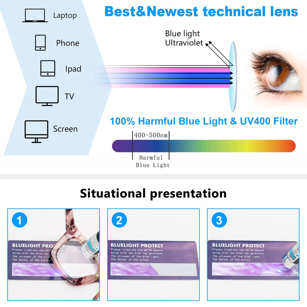 REAVEE 6 Pack Oprah Style Reading Glasses for Women Blue Light Blocking Cute Square Computer Readers with Spring Hinge 2.0