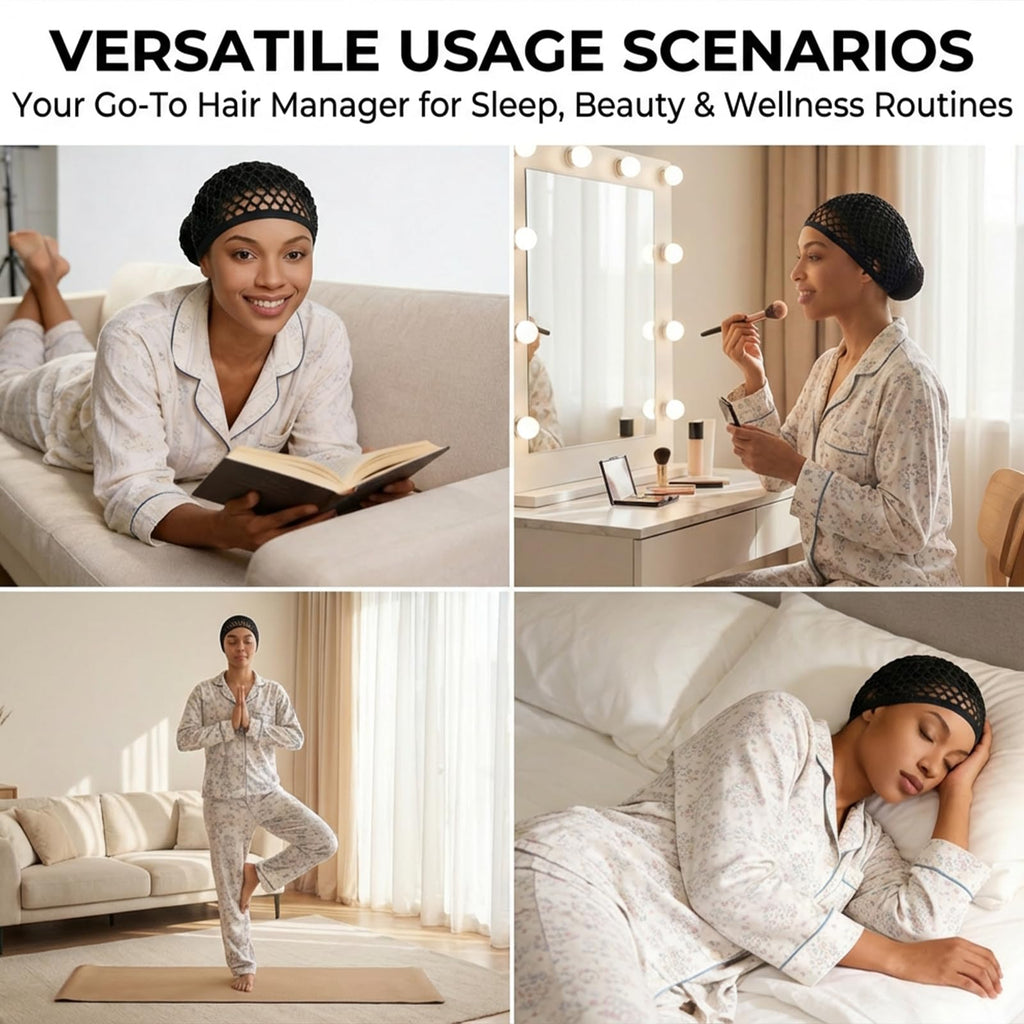 2 Pcs Premium Mesh Hair Net for Sleeping - Ultra-Wide Soft Band, Breathable Crochet Hair Wrap for Silk Press, Shower, Wig