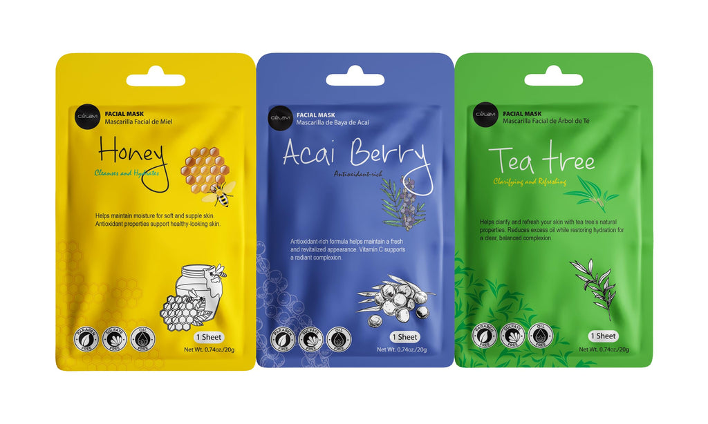 Celavi Essence Facial Sheet Face Mask Variety Set Classic Authentic Korean Moisturizing Skincare (Variation 1, 12 Count (Pack of 2))