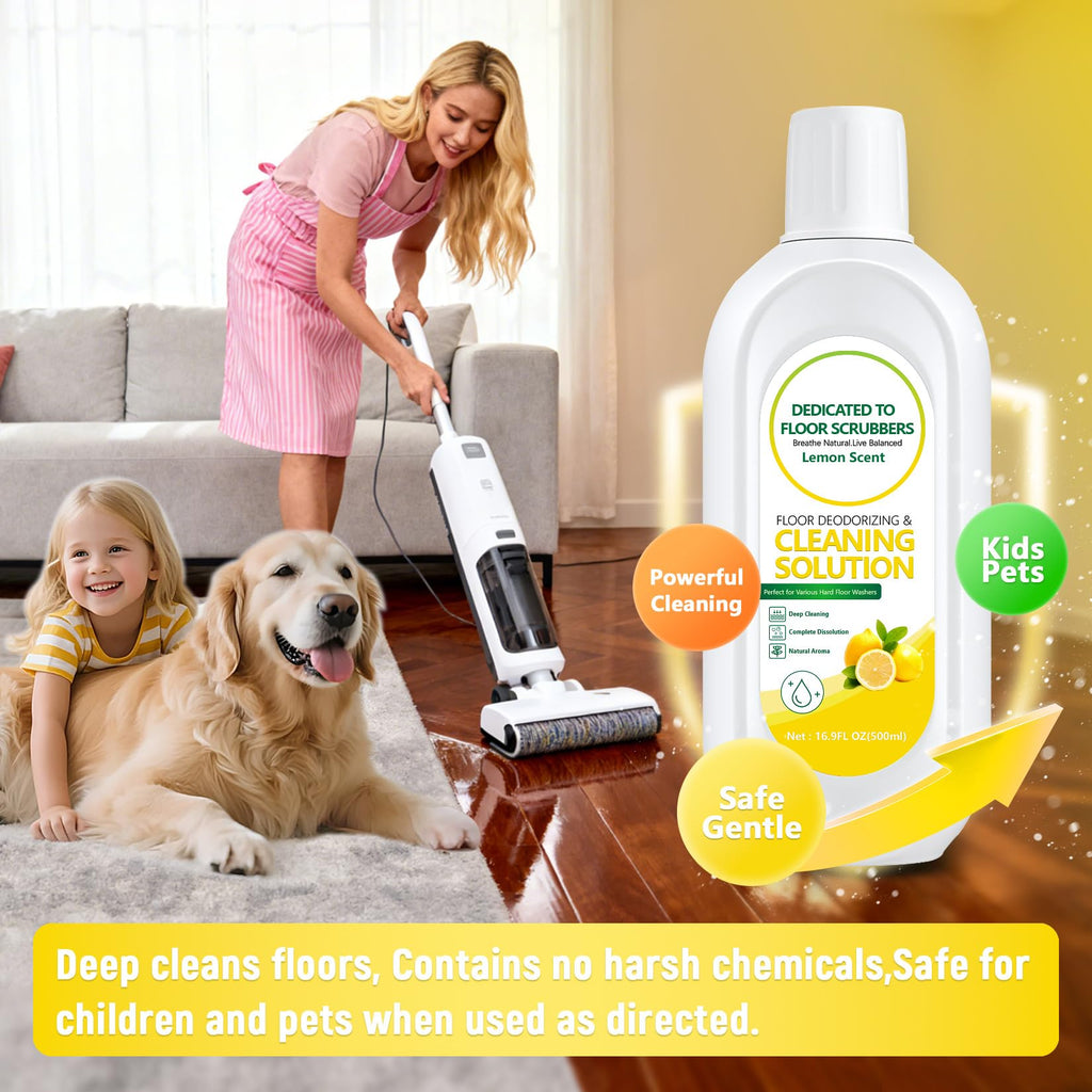 QKLYXEN Floor Cleaning Solution Compatible with Tineco – Lemon Floor Cleaner – Long-Lasting, Zesty Scent – For All Cordless Wet/Dry Vacuum Mop Cleaner & Robot Vacuums with Mopping (2 Bottle)