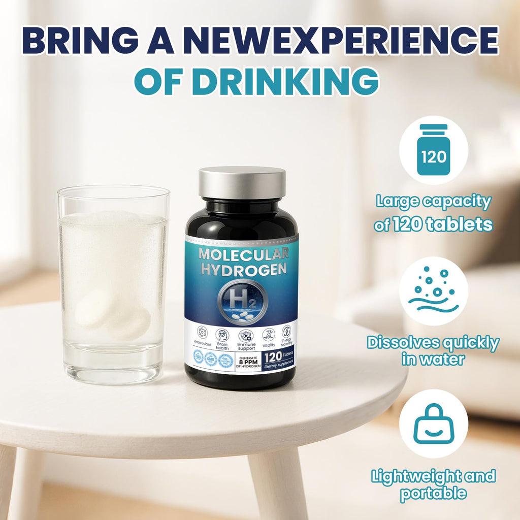Hydrogen Water Tablets H2 Promote Metabolism Function Cellular Molecular Tablets with Magnesium Supplement for Brain Health Cognition Energy Boost Antioxidant
