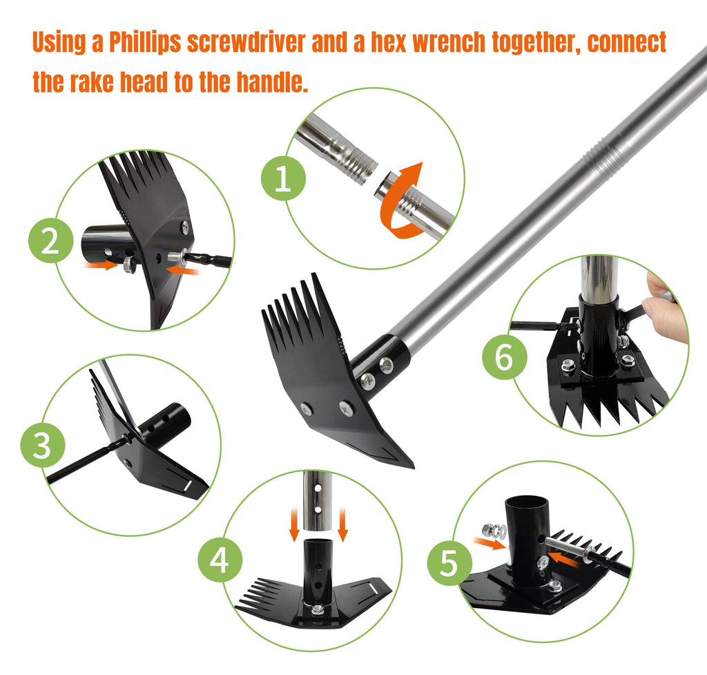ATLRGISL Weed Puller Tool with Long Handle, Manual Weed Remover Tool, 2 in 1 Weed Rake&Grabber and Garden Hoe, Dandelion Gardenia Heavy Duty Uprooting Tool for Yard, Lawn and Garden, 58Inch