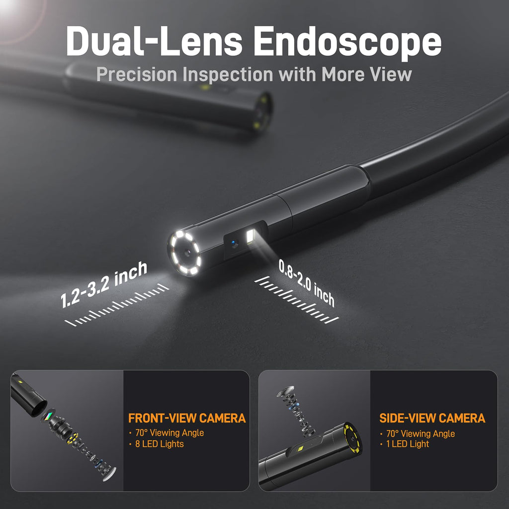 Teslong Dual Lens Endoscope with Light, Mechanic Borescope Inspection Camera, Fiber Optic Scope, Flexible Snake Probe for Automotive, HVAC, Wall & Home Inspections (16.5FT)