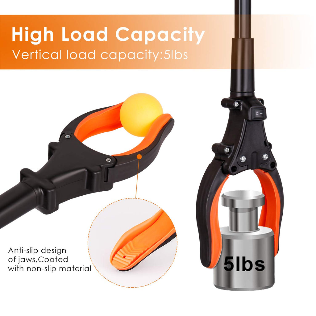 THINKWORK Grabber Reacher Tool, 0°-180° Angled Arm, 90° Rotating Head, 32” Foldable Claw Grabber with"LED Light", Garbage Collector, Arm Extension Picker for Elderly, Pregnant Women&Sanitation Workers