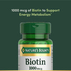 Nature's Bounty Biotin, Supports Metabolism for Energy and Healthy Hair, Skin, and Nails, 1000 mcg, 100 Tablets (Pack of 2)