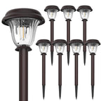 DERAYSION 8 Pack Solar Lights Outdoor, Stainless Steel Glass Solar Pathway Lights, Auto On/Off Long-Lasting Waterproof Garden Lights for Landscape, Path, Yard, Driveway, Walkway Decor (Warm White)