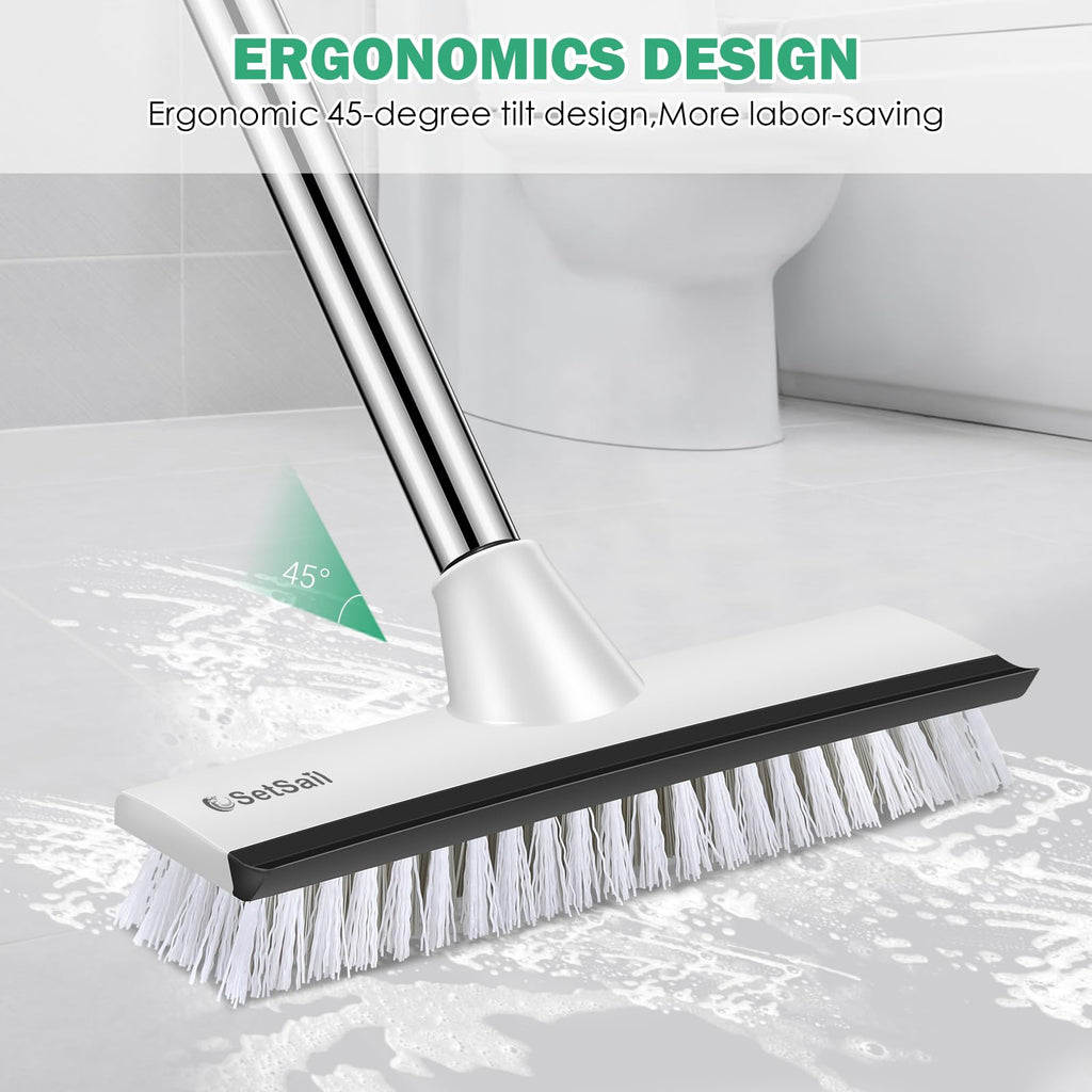 SetSail Floor Scrub Brush with 51-Inch Long Adjustable Handle 2 in 1 Scrape Brush Stiff Bristle Floor Scrubber for Cleaning Shower Bathroom Garage Kitchen Wall Deck Tub Tile, 2 Pack
