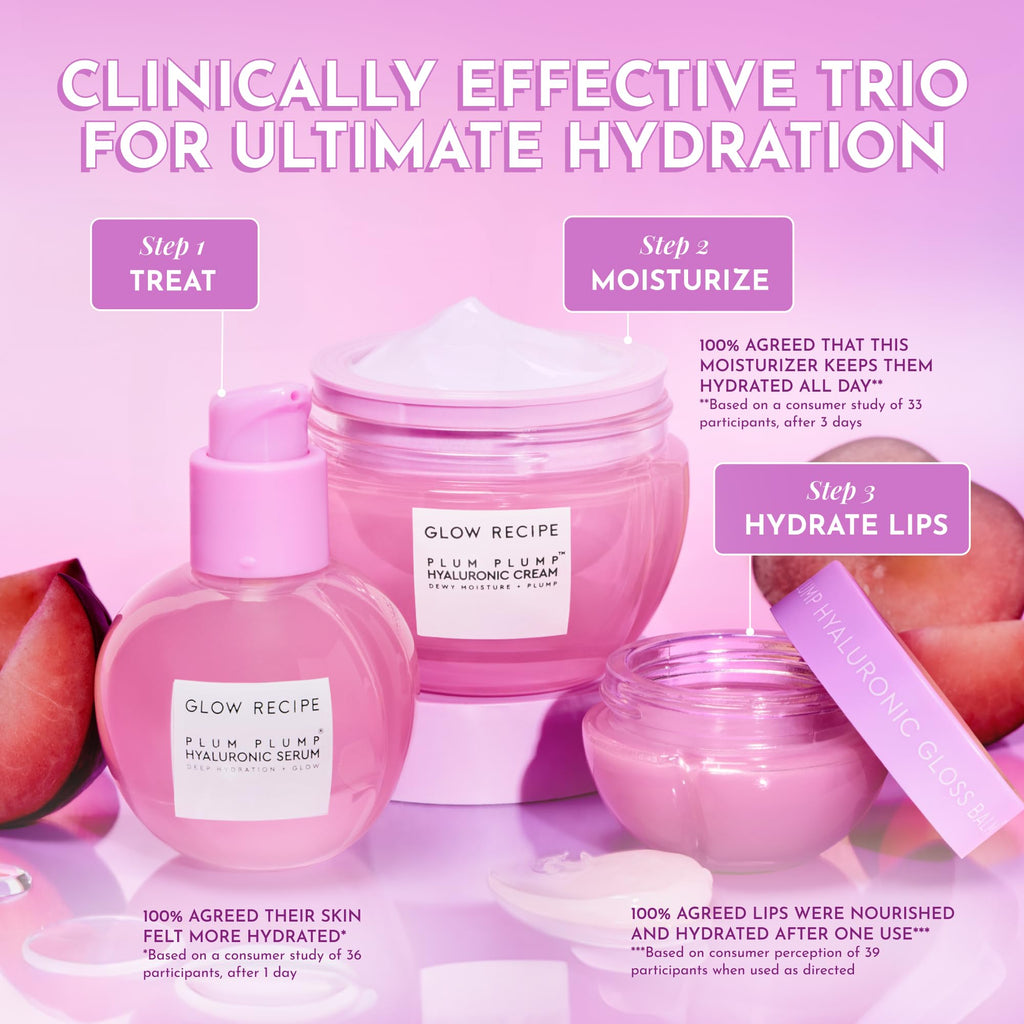 Glow Recipe Plum Plump Hyaluronic Acid Face Cream Moisturizer, Travel Size, Korean Moisturizer for Dry Skin, Plumping + Firming Hydration, Polyglutamic Acid + Peptides (20ml)