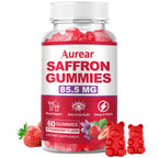 Aurear Saffron Gummies, 10-in-1 Saffron Supplement, Contains 88.5 mg of Saffron Extract, Mood & Sleep Support, Sugar-Free, Strawberry Flavor, 60 Count