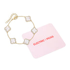 Electric Picks Icon Bracelet for Women, White Mother of Pearl Clover on 14k Gold Plated Chain Bracelet, Adjustable 6"–7.5", Stackable Everyday Jewelry, Minimalist White Bracelet Gift