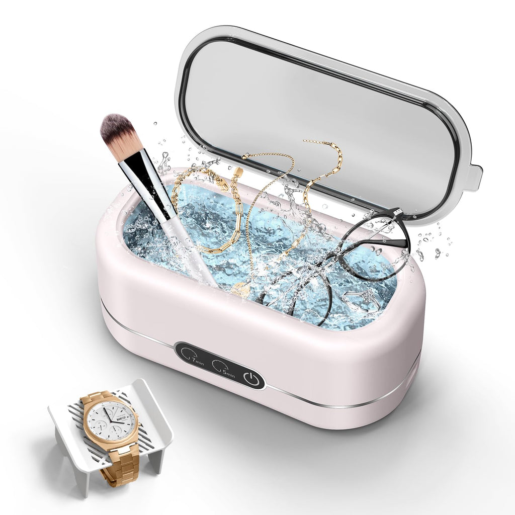 BYASKZIV Jewelry Cleaner Ultrasonic Machine, Upgraded 48KHz Ultrasonic Cleaner with 304 Stainless Steel for Jewelry, Eyeglasses, Rings, Watch Strap, Dentures-Pink