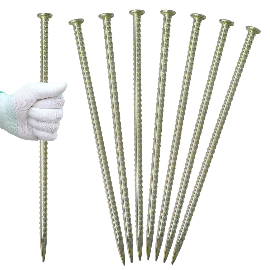 LONSOUR 16 Inch Rebar Stakes 10 Pack – 1/2 Inch Diameter Galvanized Steel Heavy Duty Ground Anchors, Metal Garden Stakes for Camping Tent, Speed Bump, Hard Soil, Fence, Wheel Stop