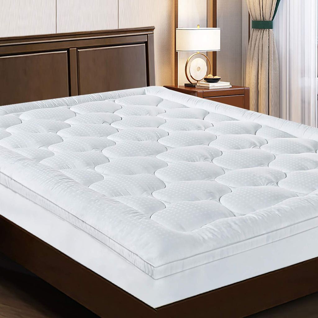 EASELAND Queen Size Mattress Pad Pillow Cover Quilted Fitted Mattress Protector Cotton Top 8-21" Deep Pocket Cooling Mattress Topper (60x80 Inches, White)