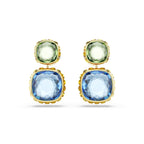 Swarovski Chroma drop earrings, Cushion cut, Multicolored, Gold-tone finish