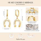 Gold Dangle Earrings for Women,Horseshoe Hoop Huggie Earrings with Heart Cubic Zirconia Hypoallergenic Lightweight Dangling Earrings Lucky Jewelry Gifts Perfect for Christmas,Birthday,Anniversary