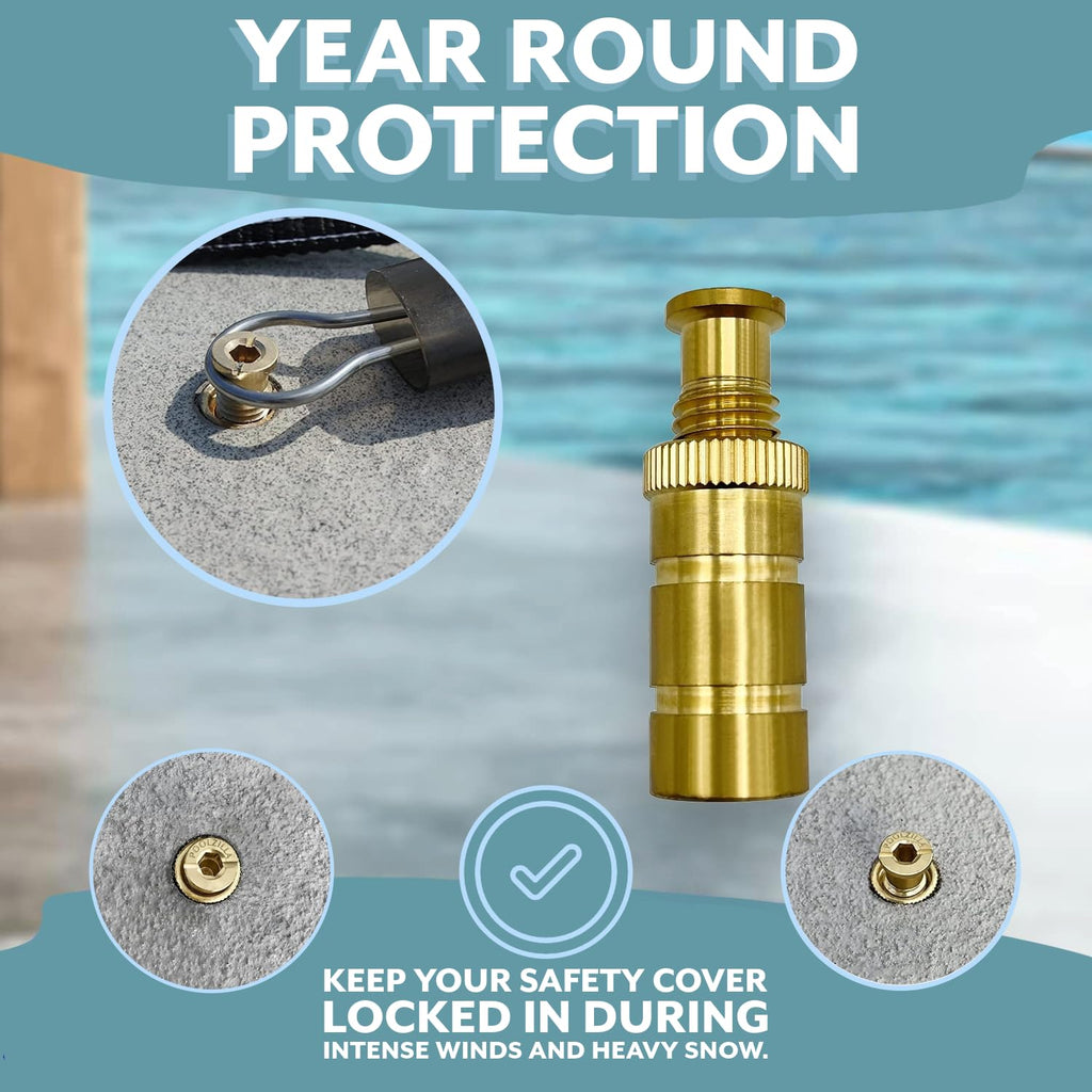 Poolzilla Pool Safety Cover Brass Anchors for Concrete and Pavers - 5 Pack - Universal Fit