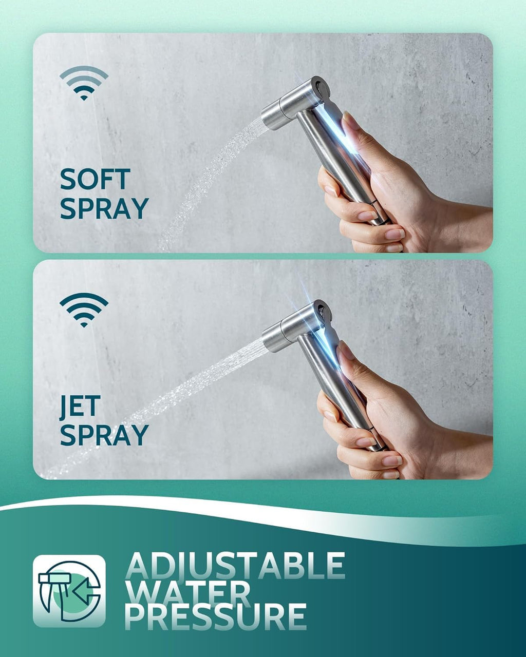 Handheld Toilet Bidet Sprayer for Toilet-Adjustable Water Pressure Control with Bidet Hose for Feminine Wash, Stainless Steel Brushed Nickel Cloth Diaper for Baby Wash (Stainless Steel, 2 Pack)