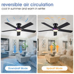 Goniyado 52" RGB Ceiling Fans with Lights and Remote/APP,Black Low Profile Ceiling Fans,Modern Flush Mount Ceiling Fans for Bedroom Kids Room