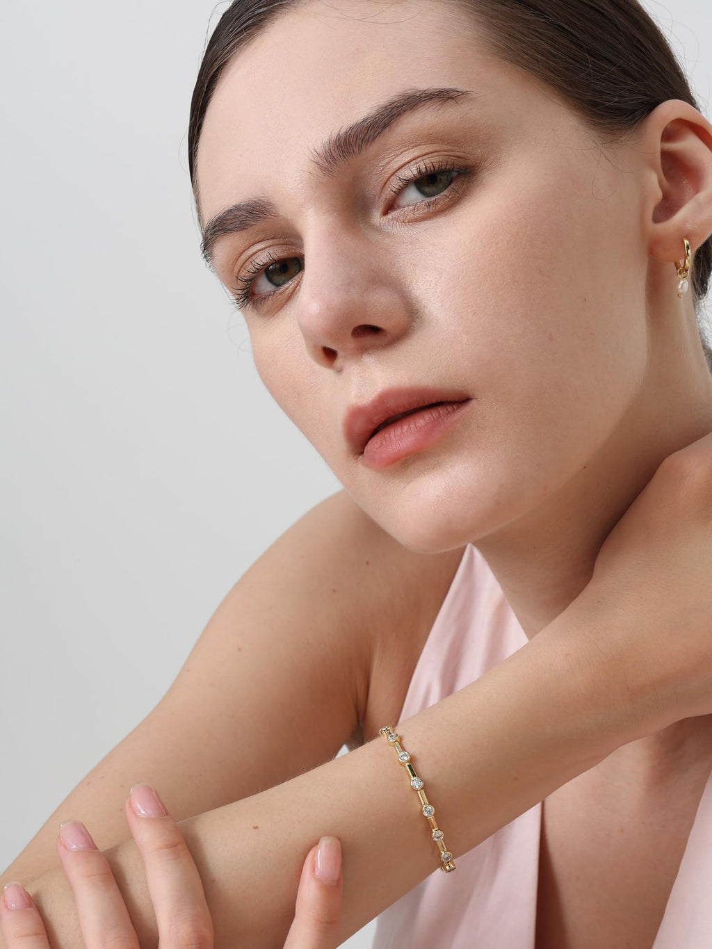 Pearich Tennis Bracelets for Women, 14K Gold Bracelet with 3MM Round Cut