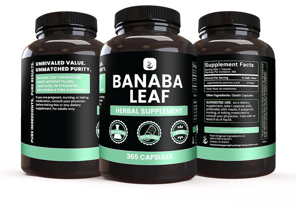 PURE ORIGINAL INGREDIENTS Banaba Leaf Extract (365 Capsules) No Magnesium Or Rice Fillers, Always Pure, Lab Verified