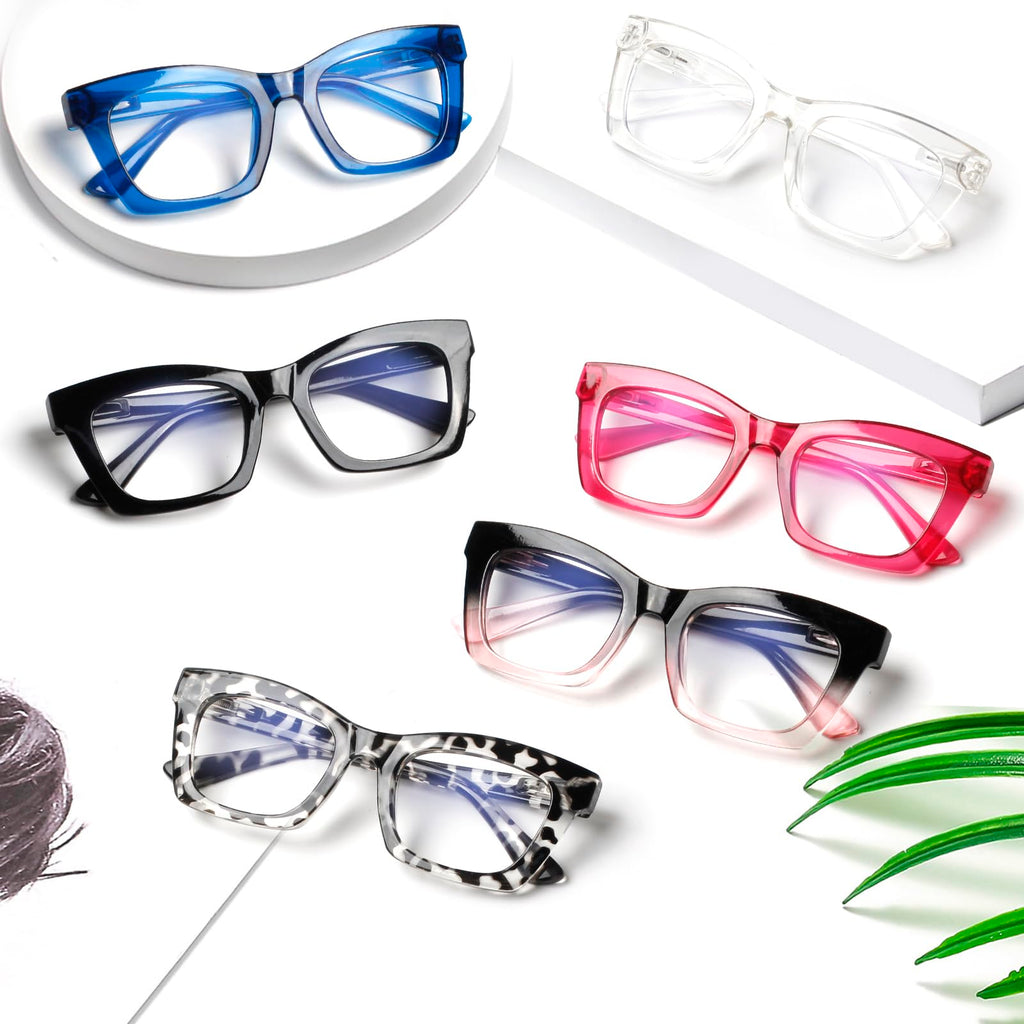 ZOECENT 6 Pack Oprah Style Reading Glasses for Women Blue Light Blocking Computer Square Readers with Spring Hinge (Mix Color, 1.75, x)