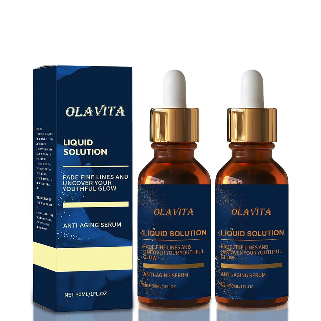OLAVITA Liquid Solution Anti Aging Serum with Vitamin C, Supports Skin Elasticity & Collagen, Helps Improve the Look of Fine Lines and Wrinkles, 2Pcs