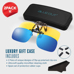 BLUE CUT Clip on Polarized Night vision Glasses Flip up Sunglasses UV-400 to Wear Over prescription Glasses for night driving