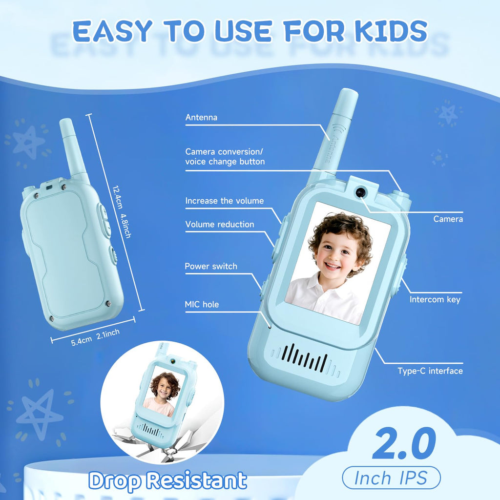 Video Walkie Talkies for Kids, 2 Pack Kids Two Way Radio Toy Walkie Talkies