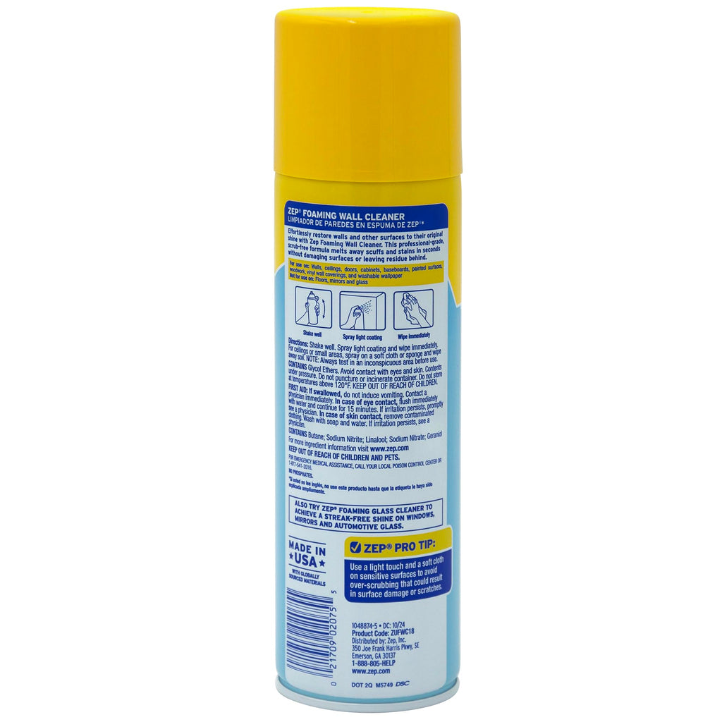 Zep Foaming Wall Cleaner - 18 oz (Case of 4) ZUFWC18 - Removes Stains Without Damaging Finishes