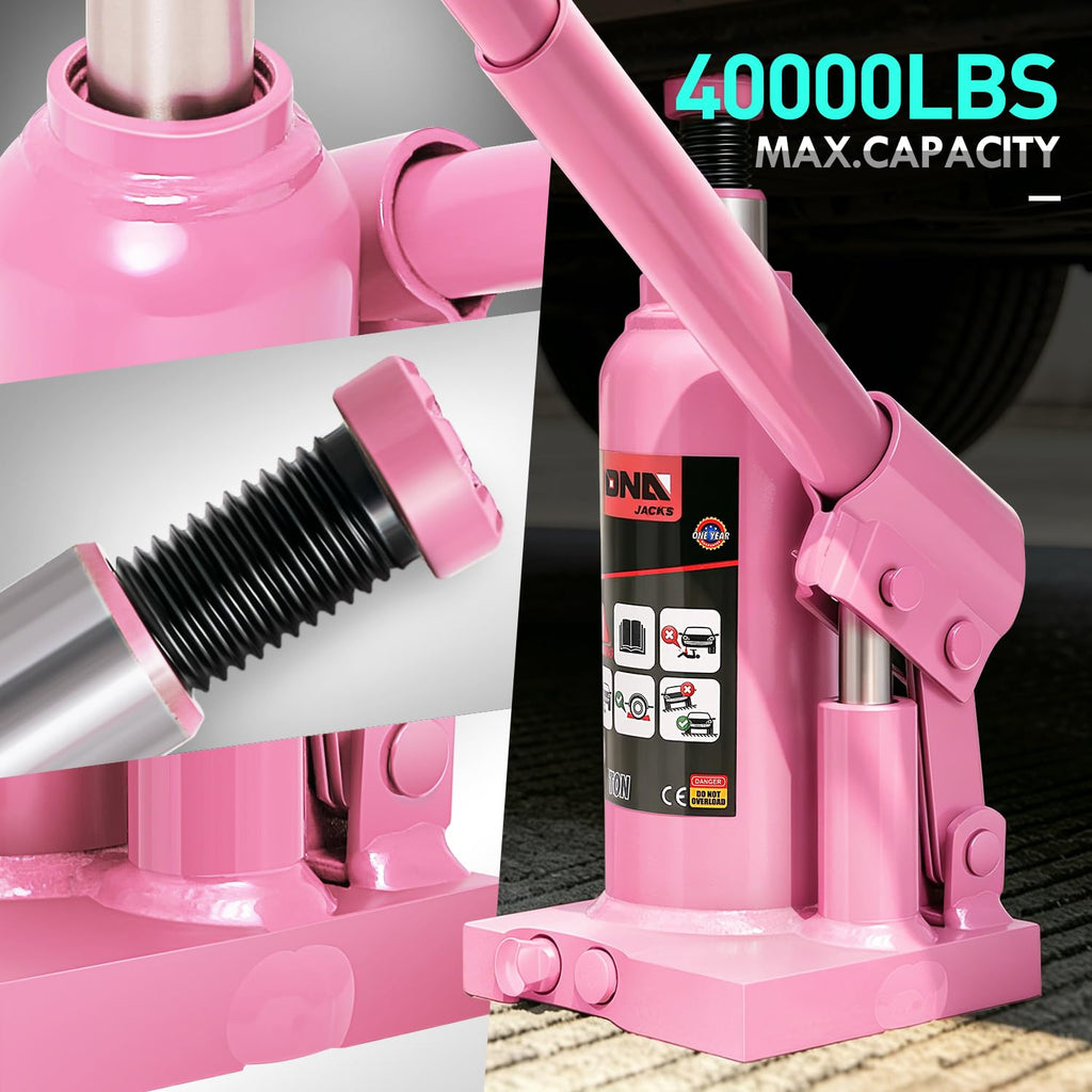 DNA Motoring 2 Tons Hydraulic Car Bottle Jack, Pink, 4000 lbs Capacity