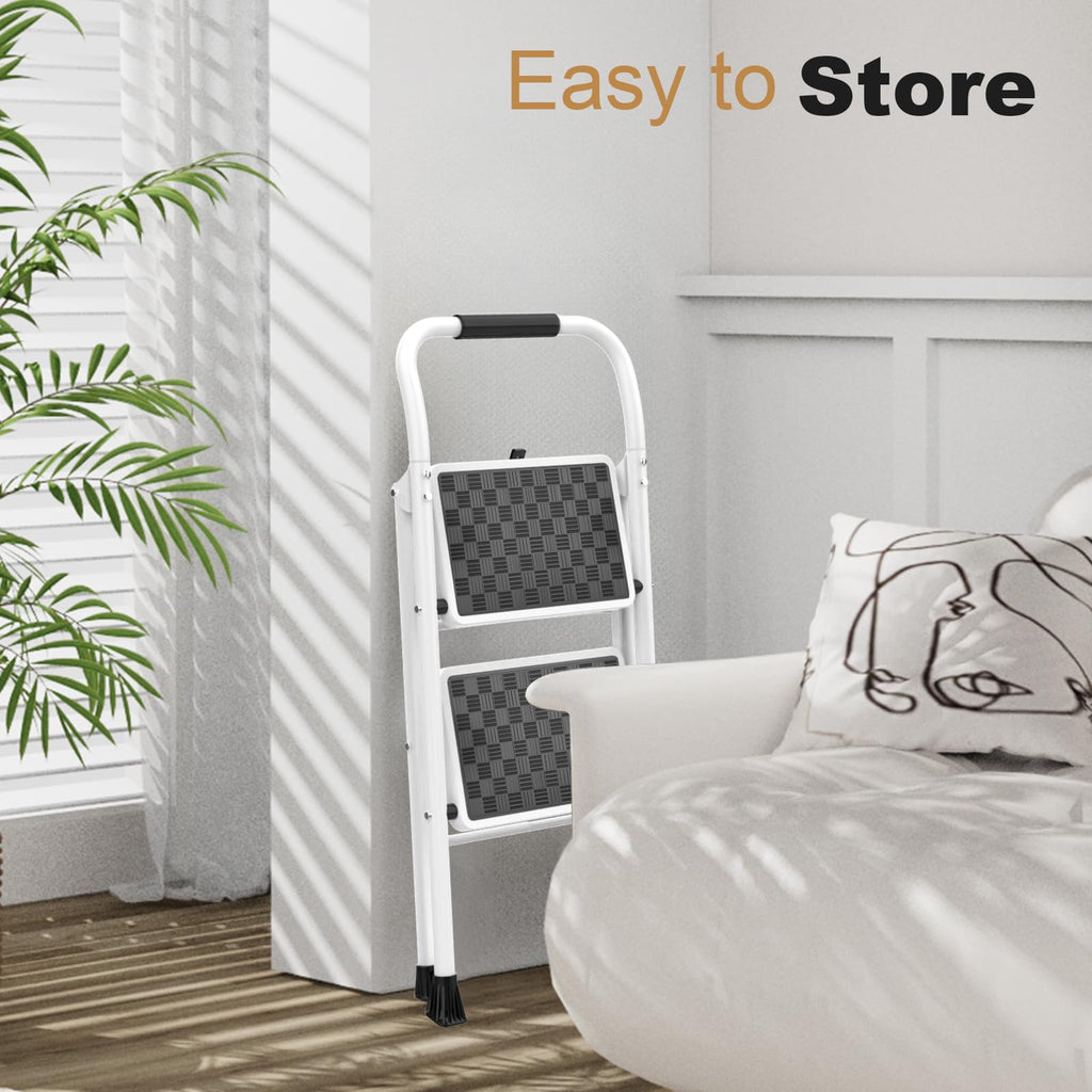 HBTower 2 Step Ladder,2 Step Stool for Adults Folding Step Stool with Cushioned Handle with Wide Anti-Slip Pedal Ergonomic Design